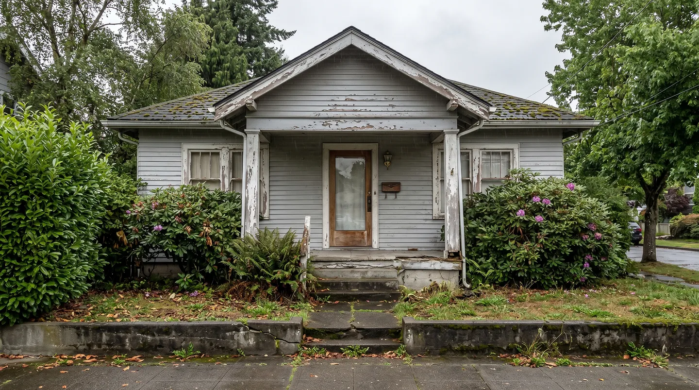 Before: original 1972 coastal cottage interior in disrepair