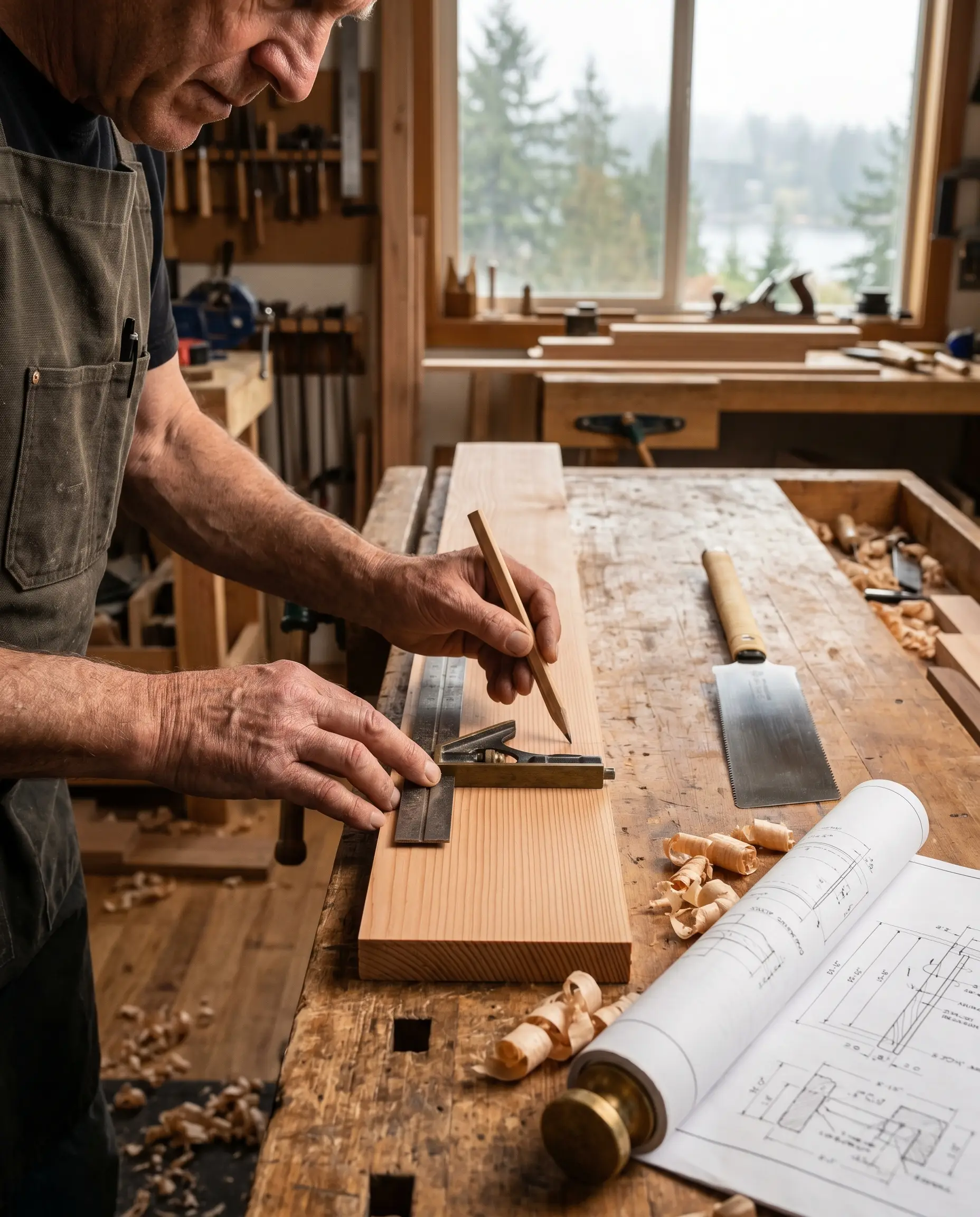 Architectural blueprint and craftsmanship details