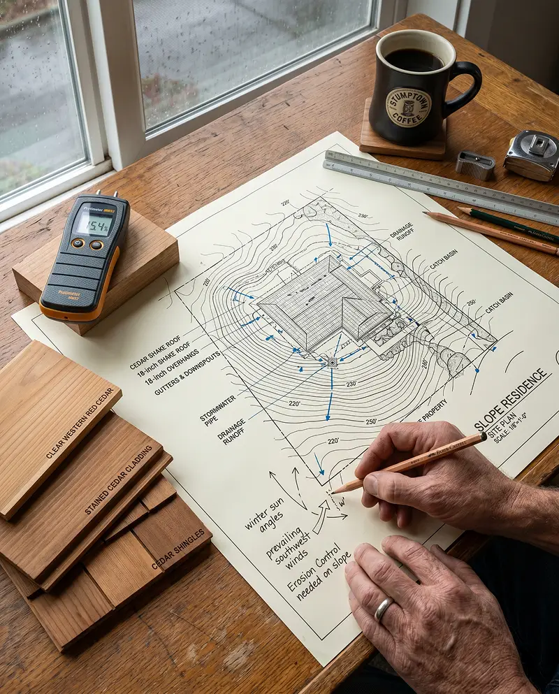 Architectural blueprint and craftsmanship details