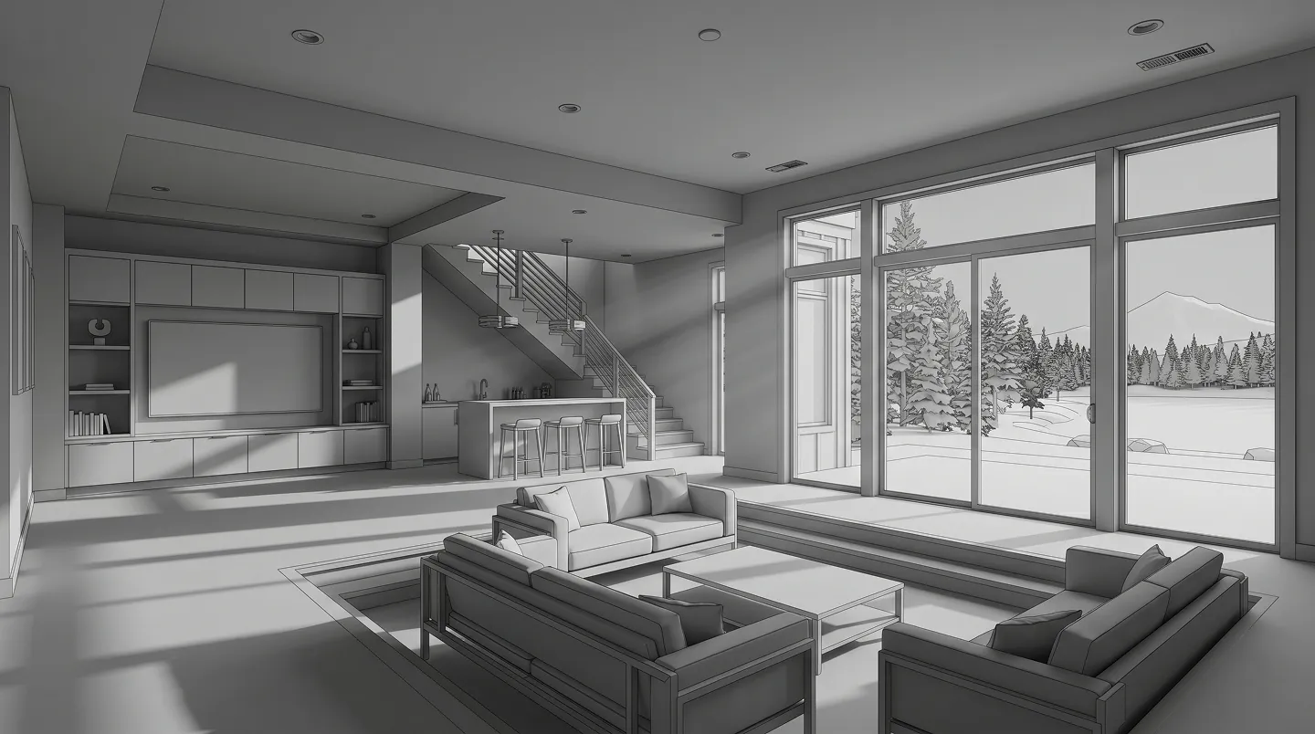 Before: original interior, prior to structural and finish remodel