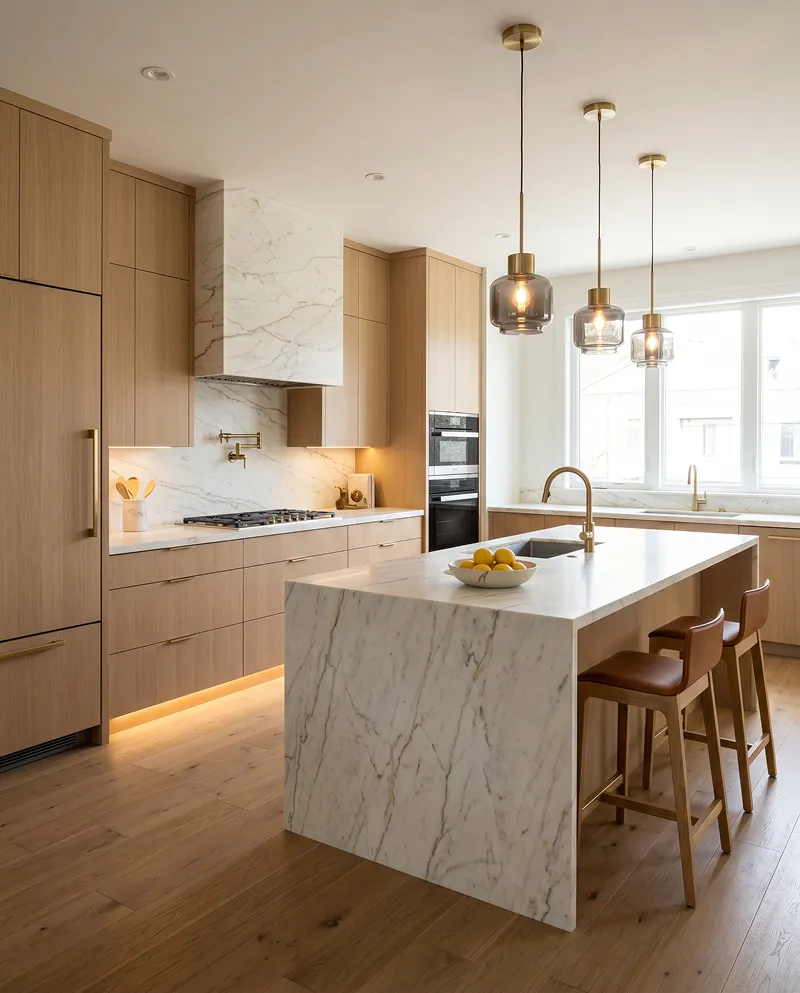 Bookmatched Calacatta marble surface — bespoke finish detail