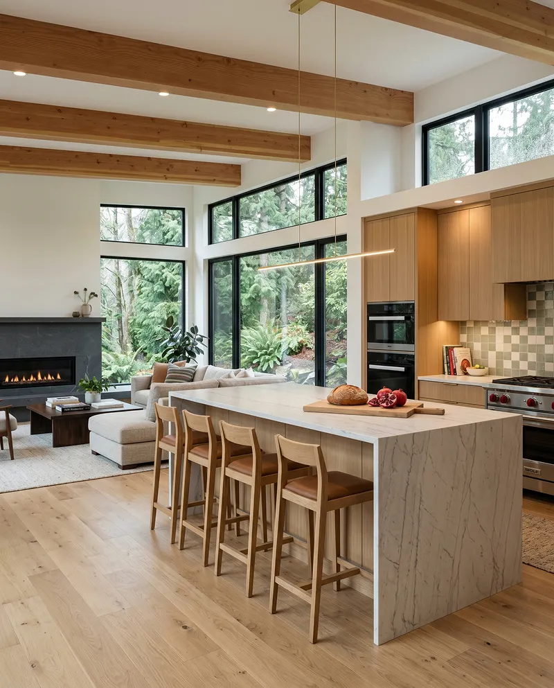 Bespoke kitchen with Calacatta island and European oak cabinetry