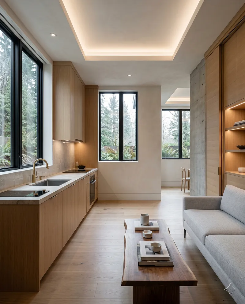 Bespoke kitchen with Calacatta island and European oak cabinetry