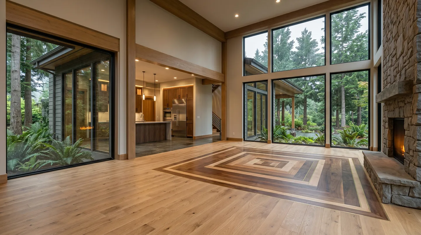 After: structurally remodeled great room with vaulted ceiling and indoor-outdoor flow