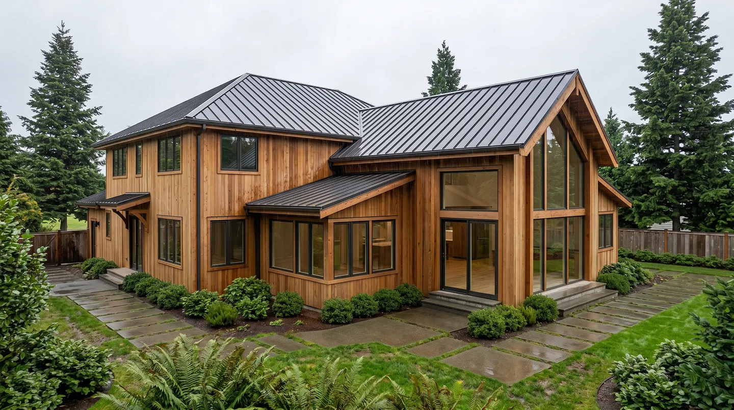 After: structurally remodeled great room with vaulted ceiling and indoor-outdoor flow