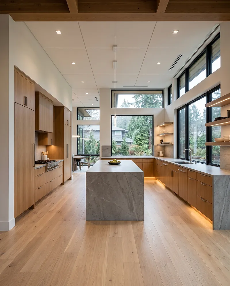 Bespoke kitchen with Calacatta island and European oak cabinetry