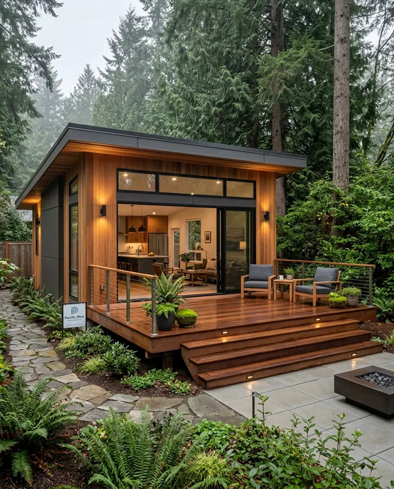 Exterior pergola, loggia, outdoor kitchen and pool deck integration