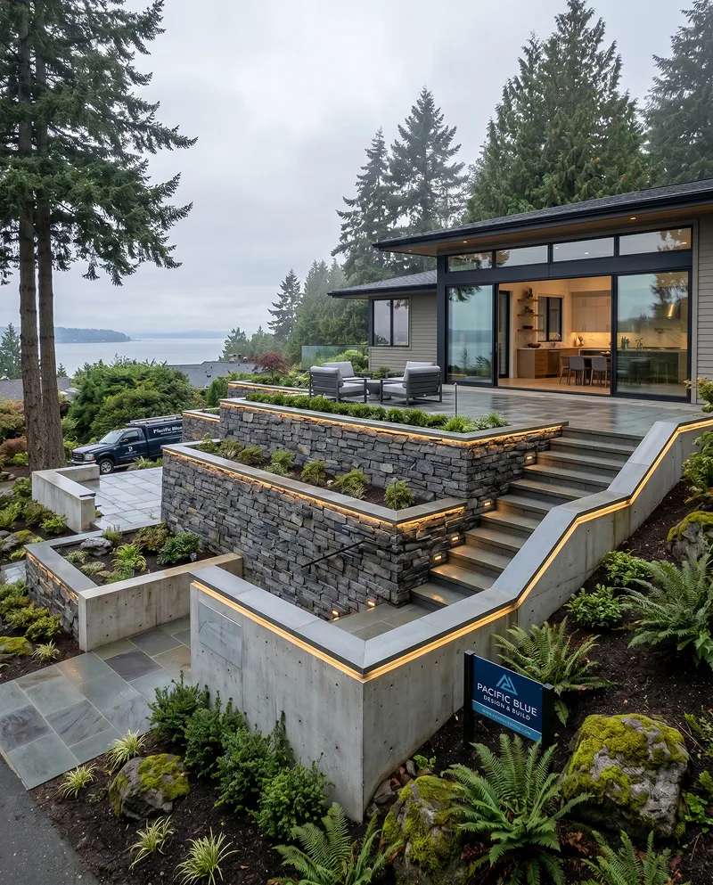Indoor-outdoor living with sliding glass system and loggia