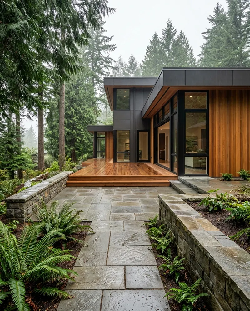 Exterior pergola, loggia, outdoor kitchen and pool deck integration
